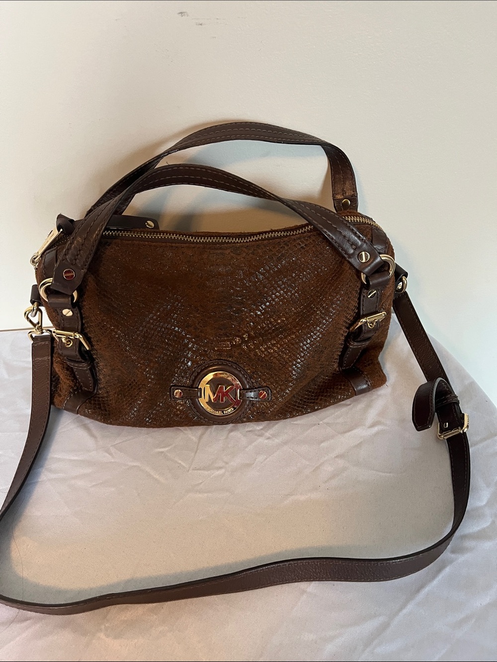 Michael Kors Chocolate Brown Leather Shoulder Bag with MK Emblem